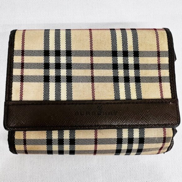 Classic Burberry Vintage Check Archive Beige/Brown Leather Convas Card Case(B81 - Picture 8 of 8